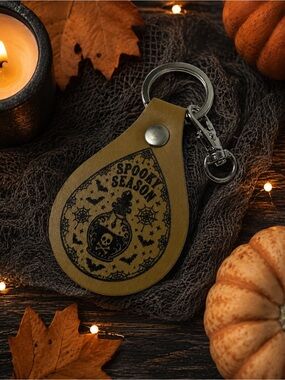 Tan 'Spooky Season' Leatherette Keychain/Purse Charm